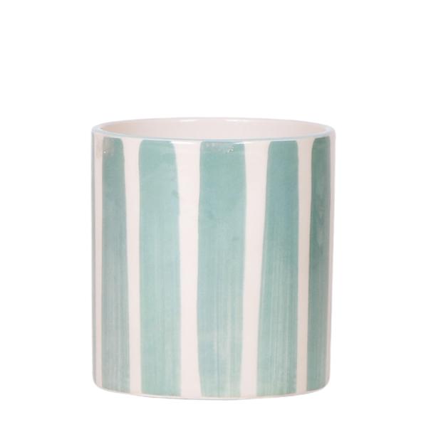 Keramik Pflanztopf Painted Stripe - Türkis - 〈Ø9cm〉