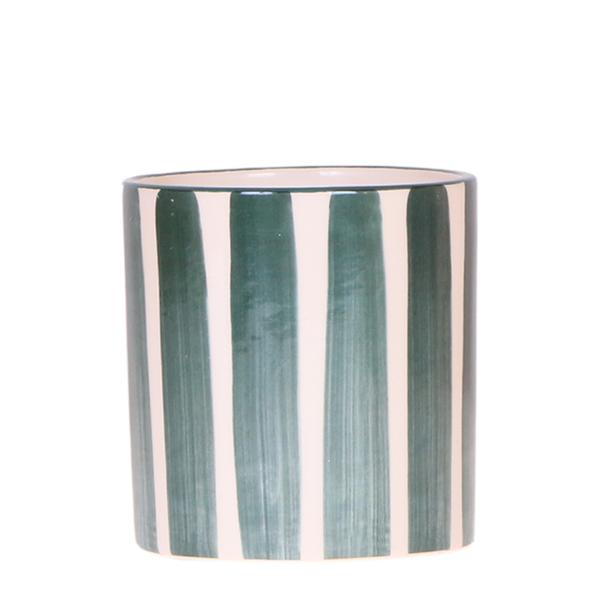 Keramik Pflanztopf Painted Stripe - Grün - 〈Ø9cm〉