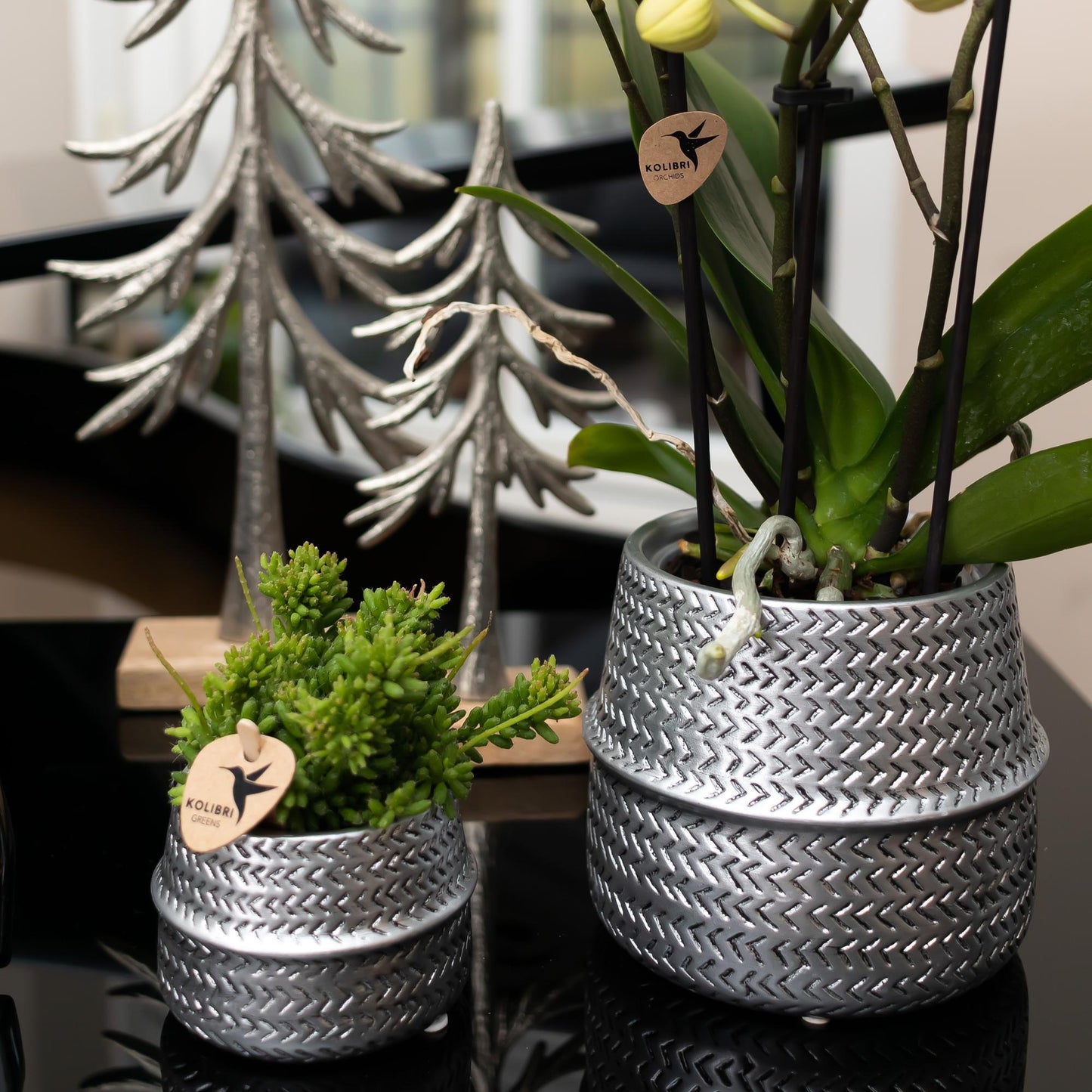 Keramik Pflanztopf Groove - Silber - Ø12cm
