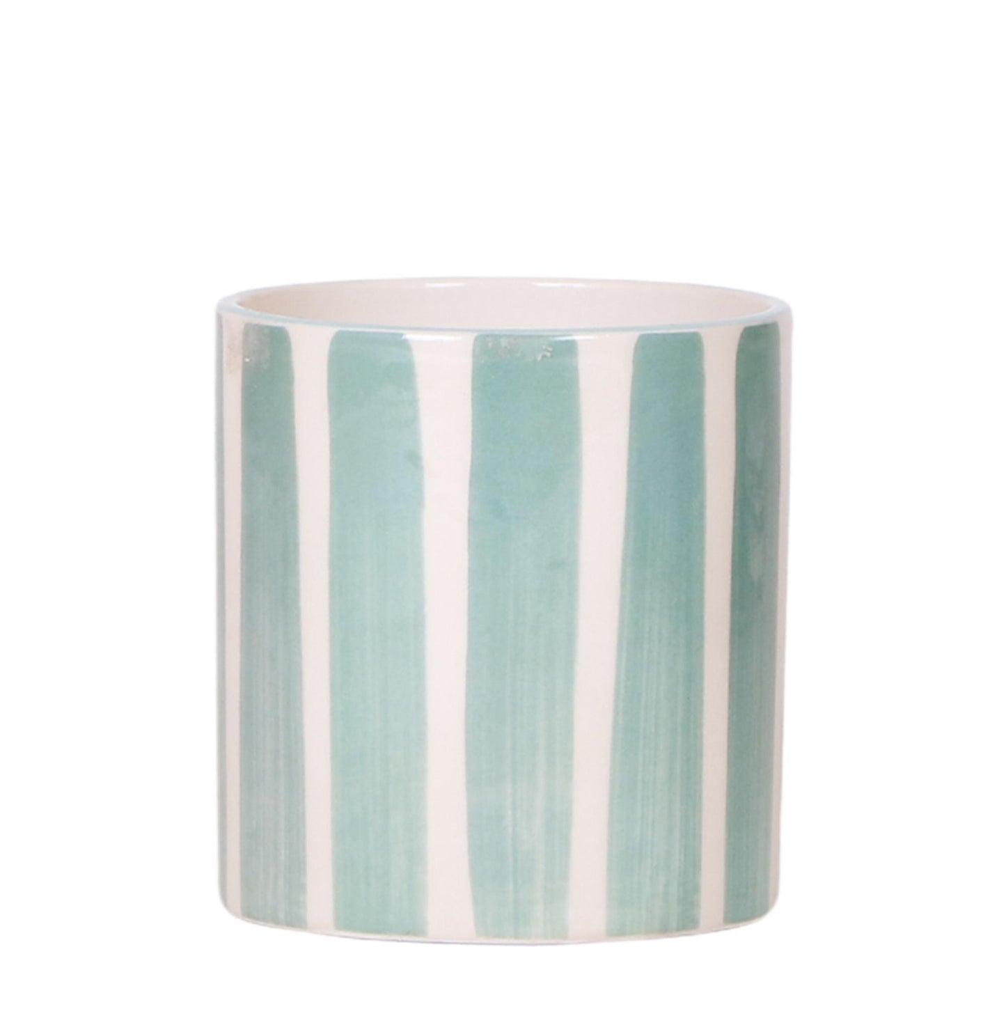 Weiße Orchidee "Lausanne" - ⭥35cm - mit Ziertopf Painted Stripe in Türkis